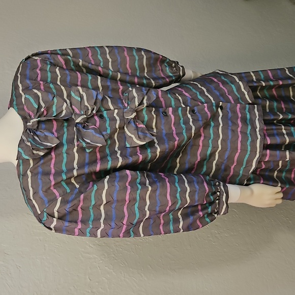 Vtg COLOURS 1980s Power Pastel Striped Drop Waist Skirt Bow Top Set - Picture 8 of 16